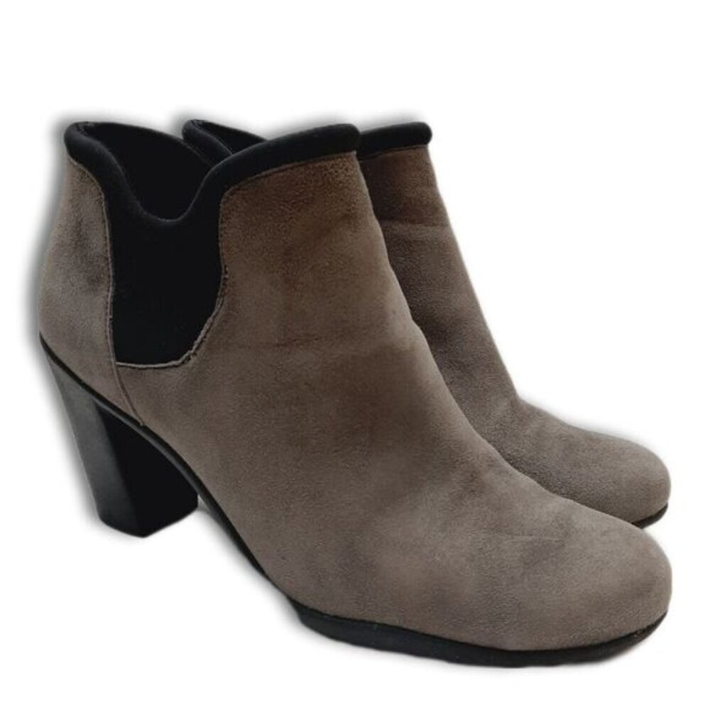 CLARKS Slip-on Ankle Boots Rubber Soles High Heel Grey & Black Sz 8